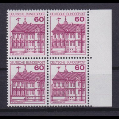 Bund 1028 mit Seitenrand rechts 4er Block Burgen+Schlösser 60 Pf postfrisch