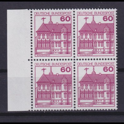 Bund 1028 mit Seitenrand links 4er Block Burgen+Schlösser 60 Pf postfrisch