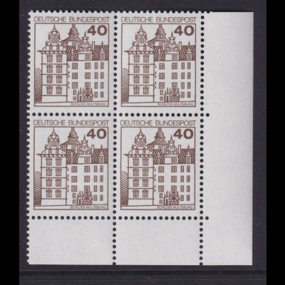 Bund 1037 Eckrand rechts unten 4er Block Burgen+Schlösser 40 Pf postfrisch 