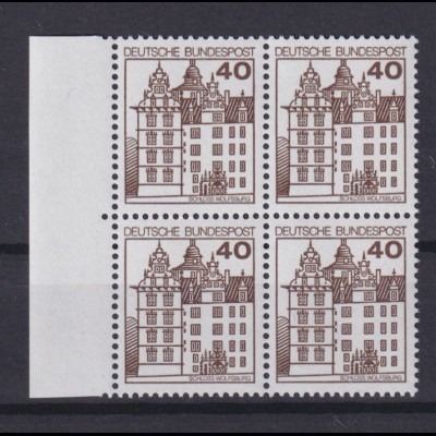 Bund 1037 mit Seitenrand links 4er Block Burgen+Schlösser 40 Pf postfrisch