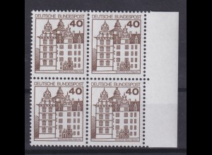 Bund 1037 mit Seitenrand rechts 4er Block Burgen+Schlösser 40 Pf postfrisch