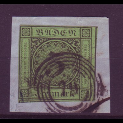 Baden Mi.Nr. 6 Ziffer im Kreis 3 Kreuzer gestempelt auf Briefstück 