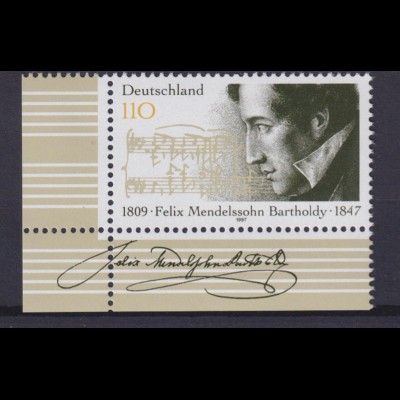 Bund 1953 Eckrand links unten Felix Mendelssohn Bartholdy 110 Pf postfrisch