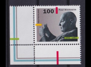 Bund 1827 Eckrand links unten Geburtstag Paul Hindemith 100 Pf postfrisch 