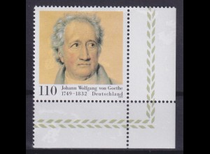 Bund 2073 Eckrand rechts unten Johann Wolfgang von Goethe 110 Pf postfrisch
