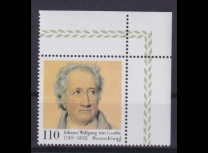 Bund 2073 Eckrand rechts oben Johann Wolfgang von Goethe 110 Pf postfrisch