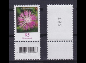 Bund 3470 EAN-Code unten RM mit ungerader Nummer Flockenblume 95 C postfrisch