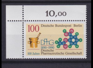 Berlin 875 Eckrand links oben Pharmazeutische Gesellschaft 100 Pf postfrisch