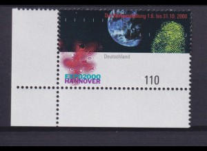 Bund 2130 Eckrand links unten EXPO 2000 Hannover 110 Pf postfrisch