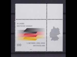 Bund 2142 Eckrand rechts oben 10 J.Deutsche Einheit 110 Pf postfrisch
