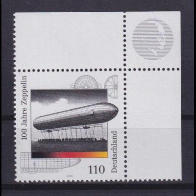 Bund 2128 Eckrand rechts oben 100 Jahre Zeppelin Luftschiffe 110 Pf postfrisch