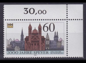 Bund 1444 Eckrand rechts oben 2000 Jahre Speyer 1990 60 Pf postfrisch