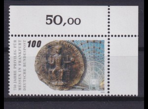 Bund 1452 Eckrand rechts oben 750 Jahre Messe Frankfurt a.M. 100 Pf postfrsich