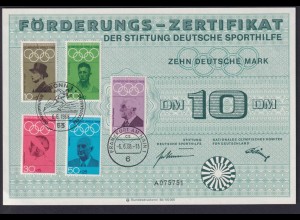 Bund 561-565 Förderungs Zertifikat der Stiftung Deutsche Sporthilfe 1968