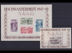 Saarland Block 1 + 2 Hochwasserhilfe 1947+48 postfrisch gepr. BPP Hoffmann