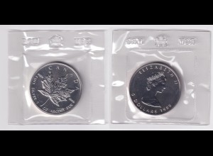 Silbermünze 1 OZ Kanada 5 Dollar 1989 Maple Leaf original eingeschweißt