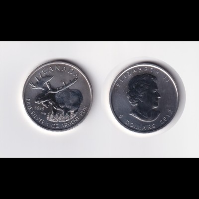 Silbermünze 1 OZ Kanada 5 Dollar Wildlife Serie Elch 2012
