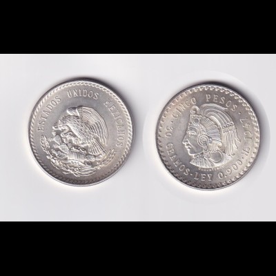 Silbermünze Mexiko Aztekenkaiser Cuauthemoc 5 Pesos 1947