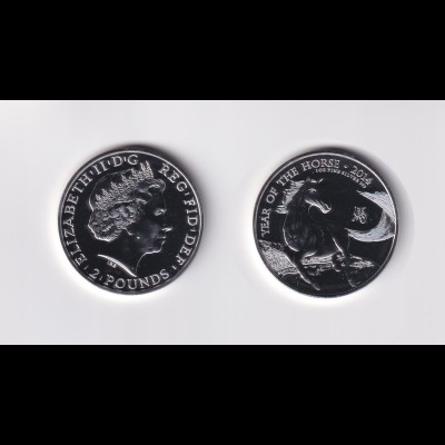 Silbermünze 1 OZ Großbritannien Jahr des Pferdes 2 Pounds 2014