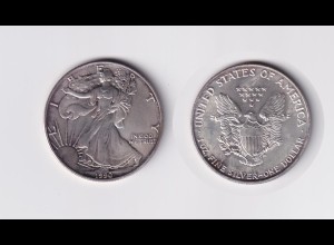 Silbermünze 1 OZ USA Liberty 1 Dollar 1990 angelaufen