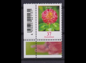 Bund 3656 EAN-Code Eckrand links unten Blumen Rotklee 37 C postfrisch