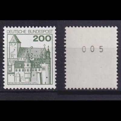 Bund 920 RM mit Nr. 005 Burgen+Schlösser 200 Pf postfrisch alte Fluoreszenz