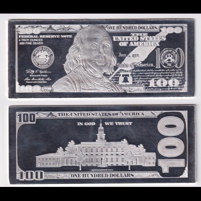 Silberbarren 4 OZ USA Banknote 100 Dollar 2012