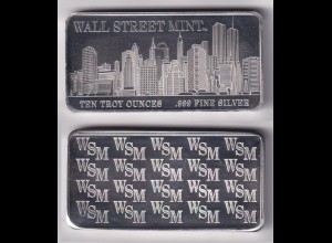 Silberbarren 10 OZ Wall Street Mint New York Skyline Twin Towers