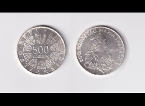 Silbermünze Österreich 500 Schilling 200. Todestag Maria Theresias 1980 Stgl. /9