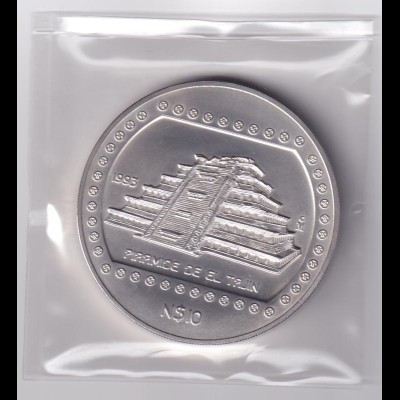 Silbermünze 5 Oz Mexiko Pyramide de el Tajin 10 Dollar 1993 