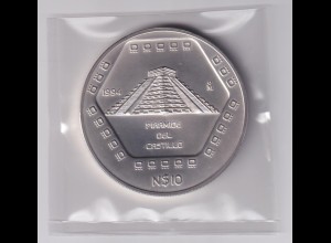 Silbermünze 5 Oz Mexiko Pyramide del Castillo 10 Dollar 1994 