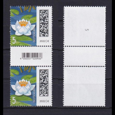 Bund 3644 Qr-Code RM Nr. 5 Zwischenstegpaar Seebriefrose 5 C postfrisch