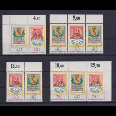 Bund 980-981 4 verschiedene Zusammendrucke Eckrand Oberrabd Tag der Briefmarke**