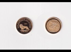 Goldmünze Congo 1/25 Oz Eule von Athen 20 Francs 2003 in Kapsel PP /14