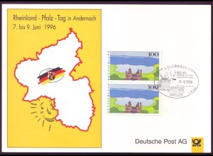 Bund 1852 Gedenkblatt Andernach Rheinland-Pfalz-Tag 7.-9. Juni 1996 