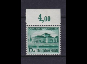 Deutsches Reich 673 mit Oberrand Eröffnung Gautheater 6+ 4 Pf postfrisch