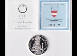 Silbermünze Österreich 100 Schilling Kaiser Maximilian I. PP + Zertifikat