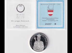 Silbermünze Österreich 100 Schilling König Rudolf I. von Habsburg I. PP 