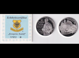 Silbermünze Österreich 100 Schilling Kronprinz Rudolf Mayerling Polierte Platte