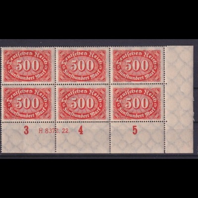 Deutsches Reich 251 Eckrand rechts unten mit HAN Ziffern im Queroval 500 M ** /1