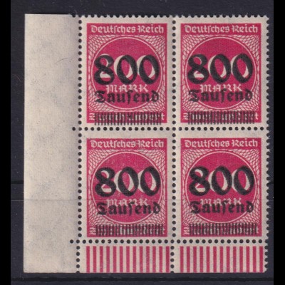 Deutsches Reich 303 Eckrand links unten 4er Block Ziffern im Kreis 800 Tsd **