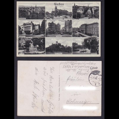 Ansichtskarte Gießen Mehrbildkarte mit Markplatz Bahnhof Universität 1940