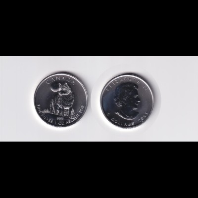 Silbermünze Kanada 1 OZ 5 Dollars Timberwolf im Mondschein 2011