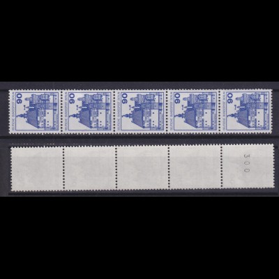 Berlin 588 RM 5er Streifen mit gerader Nummer Burgen+Schlösser 90 Pf postfrisch 