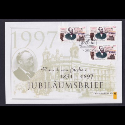 Bund Jubiläumsbrief 1997 Mi.Nr. 1912 ESST Heinrich von Stephan