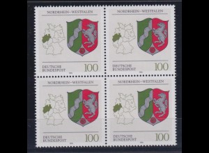 Bund 1663 4er Block Wappen der Länder Nordrhein-Westfalen 100 Pf postfrisch