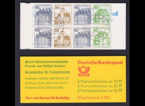 Bund Markenheftchen 22 I aa K2 Burgen+Schlösser 1980 gestempelt Frankfurt