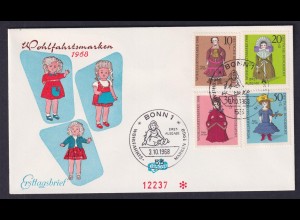 Bund FDC mit 571-574 Wohlfahrt Puppen mit ESST Bonn 3.10.1968