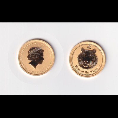 Goldmünze Australien 1/10 Unze Tiger 15 Dollar 2010 in Kapsel