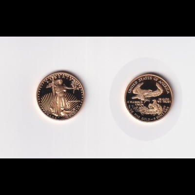 Goldmünze USA 1/10 Unze American Eagle 5 Dollar 1988 Polierte Platte Erstausgabe